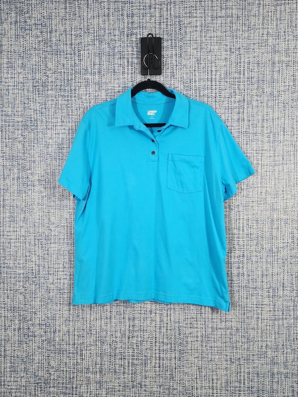 Lands End Aqua Blue Short Sleeve Polo Shirt Pocket Size XL 18 Cotton